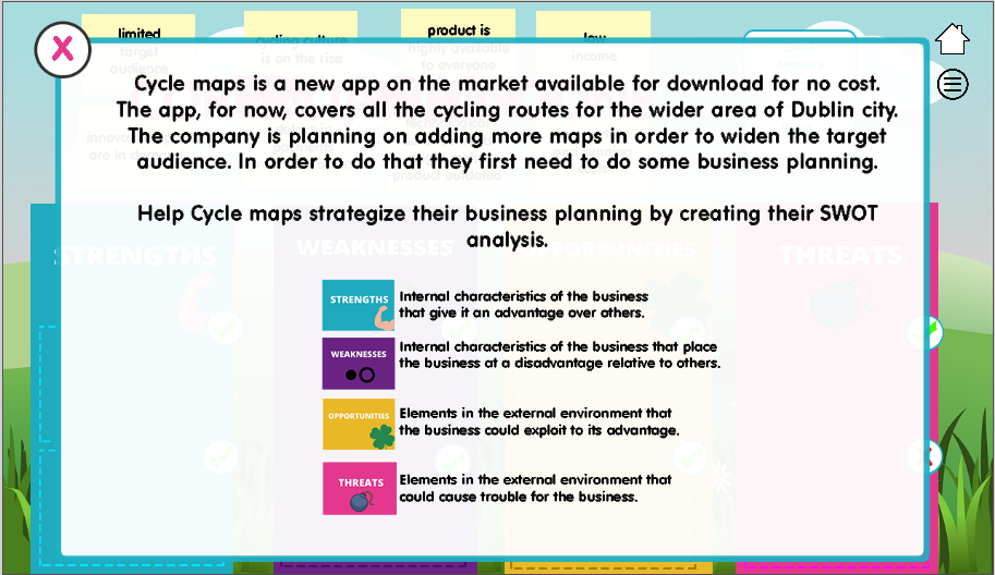 SWOT analysis tool, created in GDevelop.